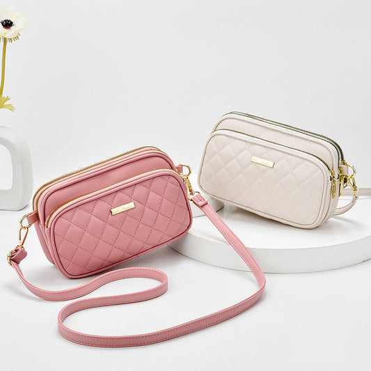 2024 spring new arrival: diamond quilted shoulder bag for women - three-layer practical mom bag, soft leather crossbody commuter bag