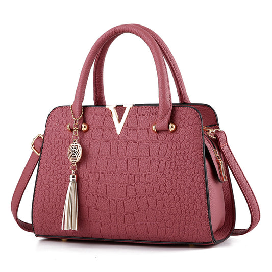 Export women's bag 2026new arrivalfashionpu shoulder women's bag embossed crocodile pattern tassel shoulder satchel women's bag