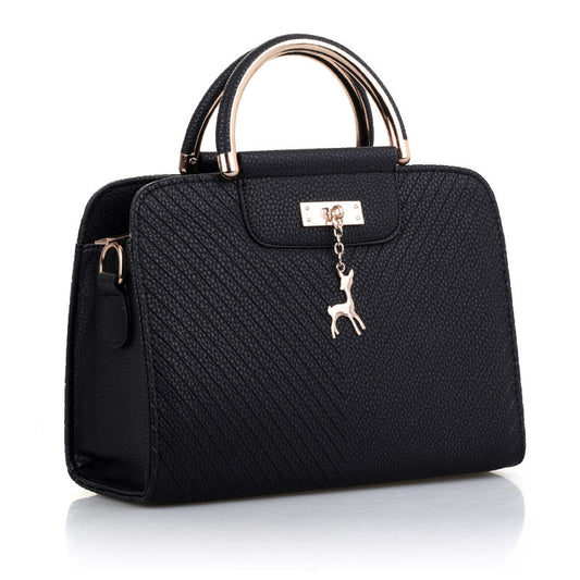 2026 spring elegant women's handbag with wavy texture, deer charm, cute shoulder bag, fashionable preppy style crossbody bag