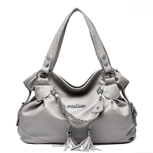 2026 spring new arrivals: soft leather tassel bag for middle-aged and elderly, large capacity, european and american style, shoulder bag, handbag, crossbody bag - dropshipping available