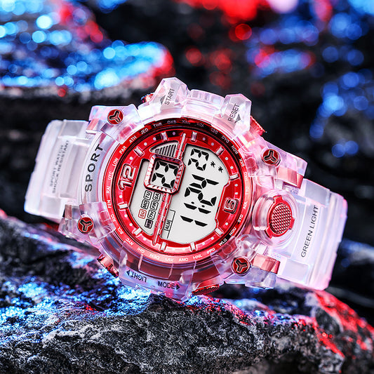 Factory direct: transparent dial fashion sports multifunctional digital watch for men and women - waterproof sports watch for students