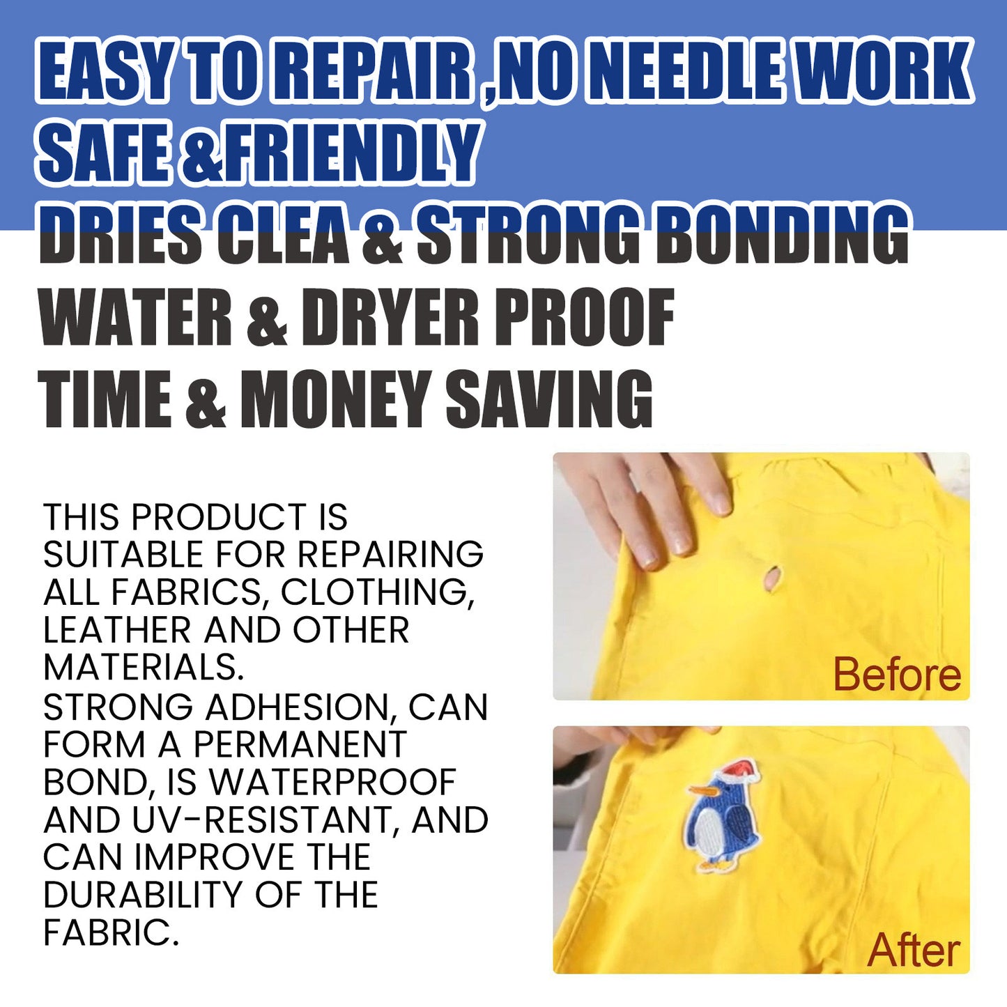 Jakehoe clothing transparent waterproof adhesive, temperature-resistant and water-resistant denim clothing fabric adhesive glue