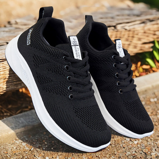 Women's 2026 spring new breathable flyknit mesh running shoes, women's flat lightweight soft sole athletic shoes