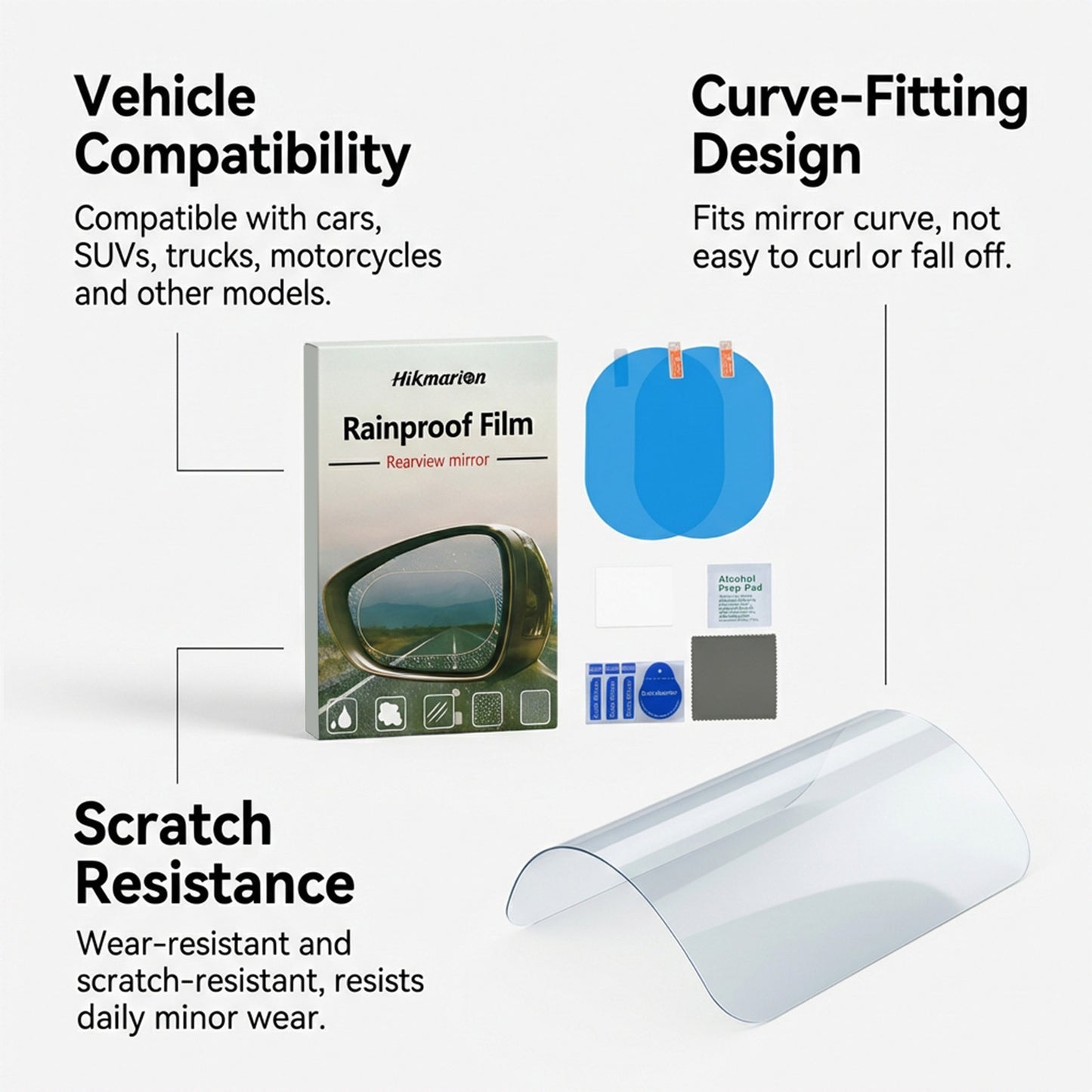 Hikmarion car rearview mirror rainproof sticker to relieve water hanging on the mirror surface and keep the driving vision clear in rainy days
