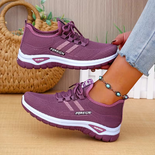 Women's flyknit casual shoes - spring collection: breathable mesh, comfortable slip-ons, chunky sole, versatile footwear