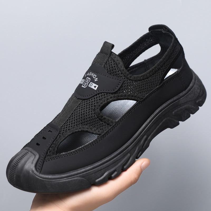 Baotou sandals mensummercut out mesh crocs outdoor non-slip lightweight sports casual beach shoes cross-border