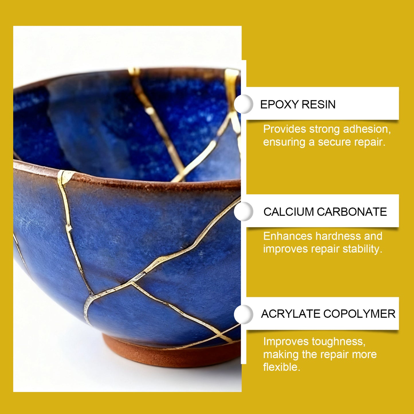 JAKEHOE ceramic repair set, gold repair glue deep bonding broken porcelain glass cracks artistic texture
