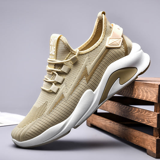 Men's 2025 korean style flyknit sneakers, student casual shoes, mesh breathable running shoes, cross-border export men's footwear