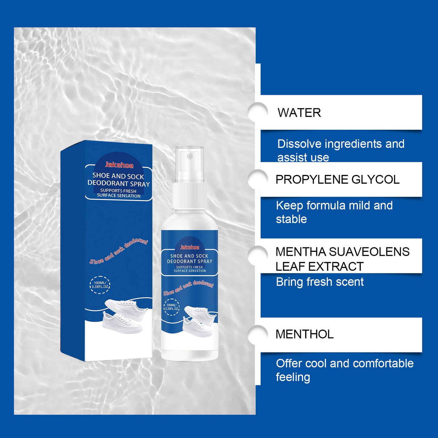 JAKEHOE shoes and socks deodorizing spray, summer sweating shoes and socks odor removal, clean, refreshing and comfortable portable spray