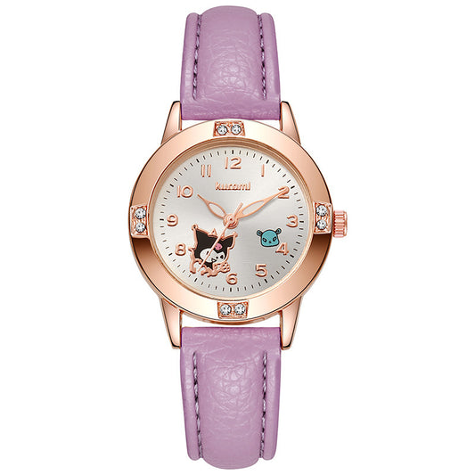 Rose gold diamond-studded leather strap watch - women's quartz watch for middle school students - cross-border wholesale watch supply