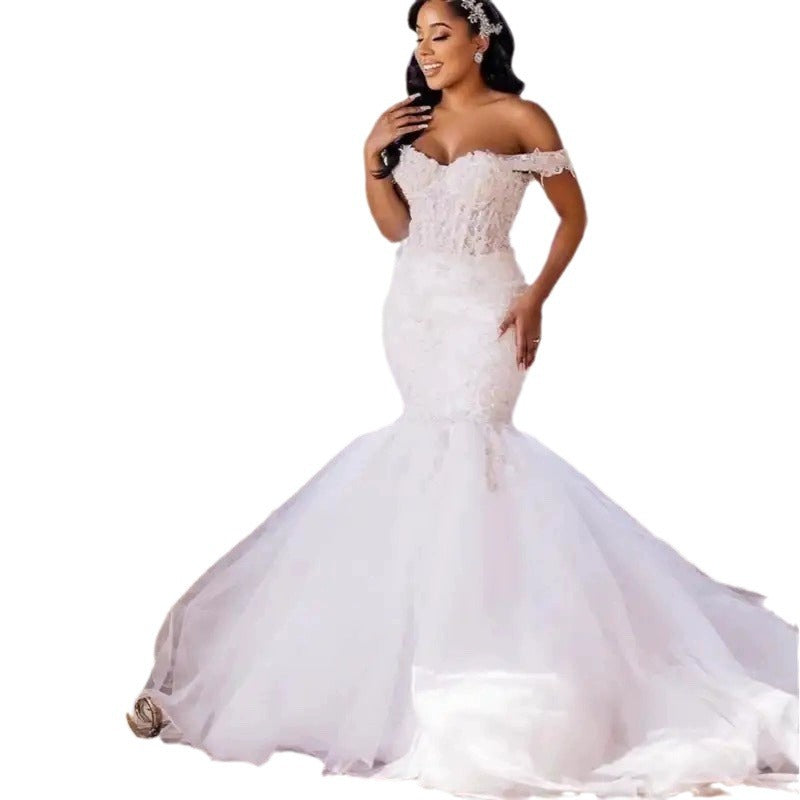 Wedding dress mermaid 2026 new one shoulder white lace mid waist plus size wedding dress