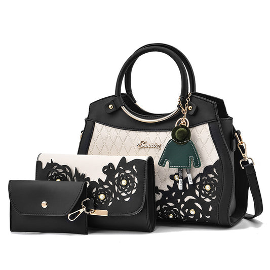 Hollow-out women's handbag 2026 new style ladies' three-piece set, foreign trade tote, shoulder bag, crossbody commuter bag - dropshipping available