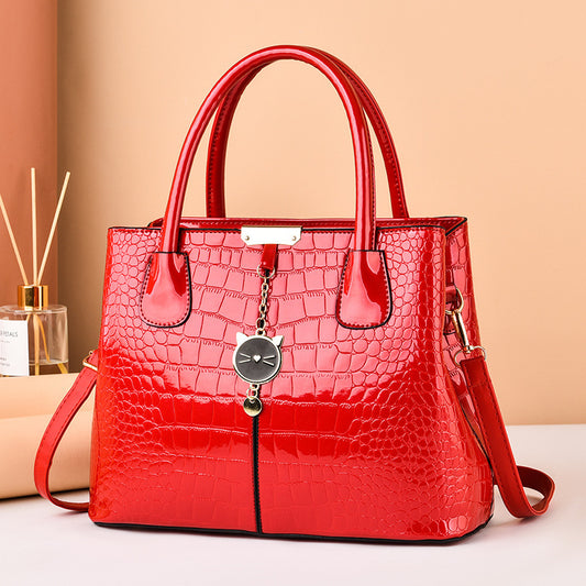 Glossy leather handbag - 2026 spring new arrival: trendy and stylish mom bag, large capacity, embossed design, shoulder & crossbody bag