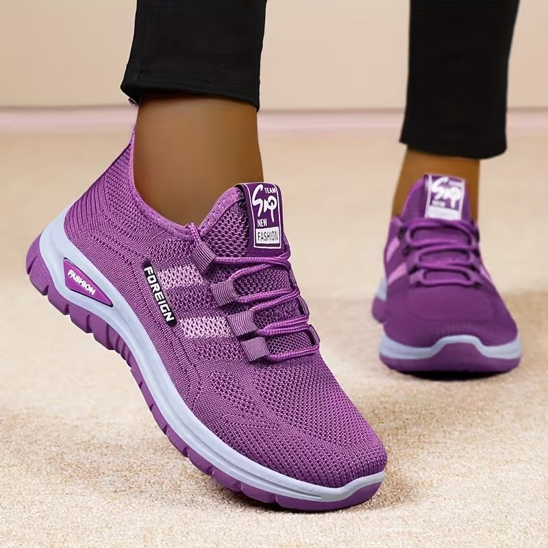 Women's flyknit casual shoes - spring collection: breathable mesh, comfortable slip-ons, chunky sole, versatile footwear