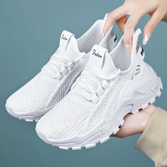Women's new plus size athletic shoes - cross-border flyknit breathable sneakers, lightweight comfortable mesh shoes, low-cut design, women's size 43