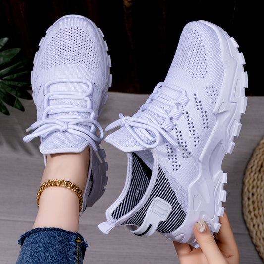 Women's athletic shoes - spring collection - plus size available - flyknit breathable casual sneakers - mesh shoes - thick sole height increasing flats