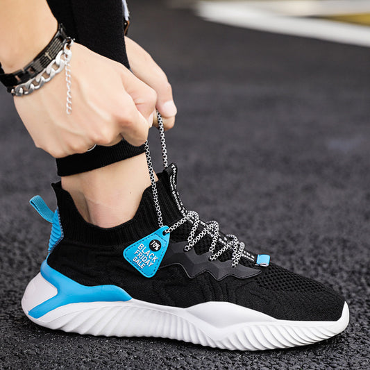 Men's spring 2025 new korean style casual shoes, flyknit breathable yeezy sneakers, trendy running athletic shoes for men