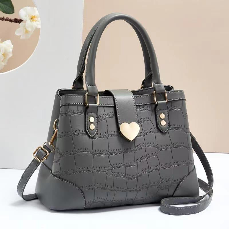 2026 new style chic minimalist embossed crocodile pattern handbag shoulder bag crossbody bag large capacity solid color mom bag