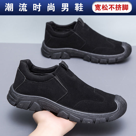 Men's spring and autumn slip-on work shoes, thick-soled, wear-resistant, walking shoes, low-top, non-slip outdoor work shoes, men's cross-border