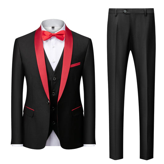 Suit Men's Suit Three-piece Set Green Fruit Collar Groom's Wedding Suit Men's Slim Burgundy Best Man's Wedding Dress