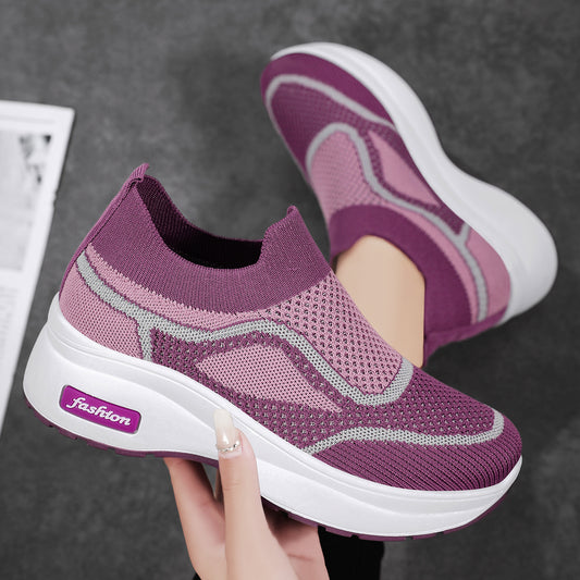 Women's fall collection: new chunky sole casual shoes - soft, comfortable, height-boosting, versatile flats with breathable flyknit upper