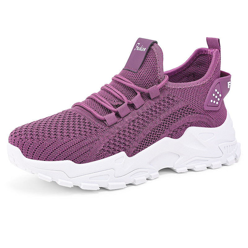 Women's new plus size athletic shoes - cross-border flyknit breathable sneakers, lightweight comfortable mesh shoes, low-cut design, women's size 43