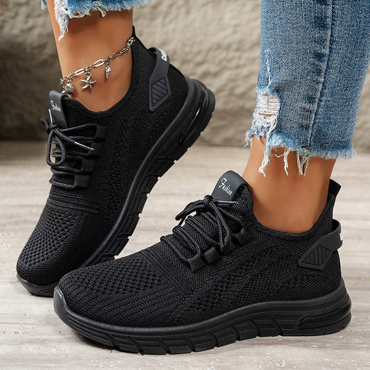 Women's spring shoes - cross-border style: simple, solid color, versatile casual flats, flyknit breathable sneakers