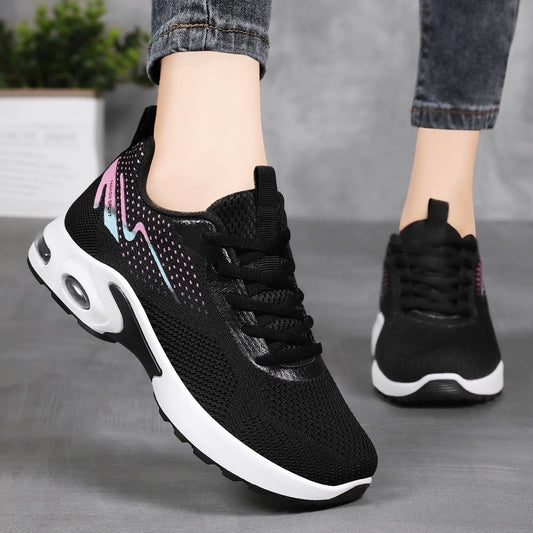 Women's new air cushion sneakers, cross-border thick-soled running shoes, plus size breathable flats, flyknit mesh shoes for women