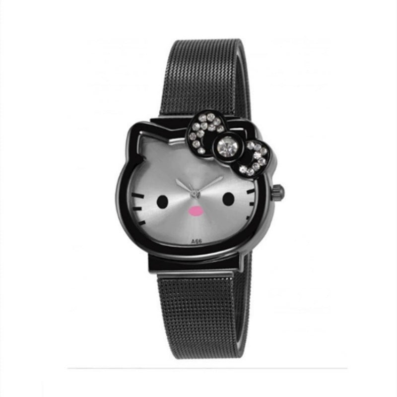 Kidscutehellokt pink diamond milan with watch fashion female kitty cat magnet bracelet quartz watch