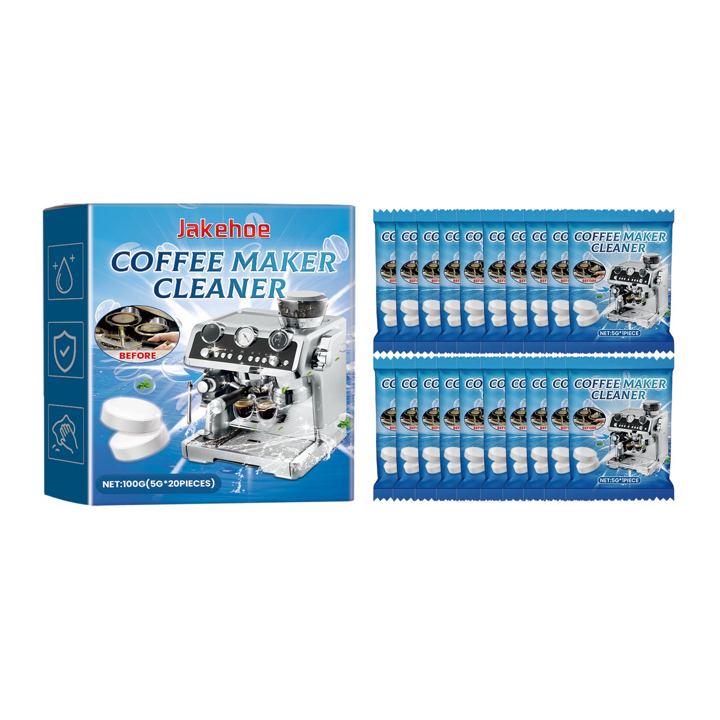 Jakehoe coffee machine cleaning tablets, coffee machine brewer filter, stubborn dirt, scale cleaning tablets