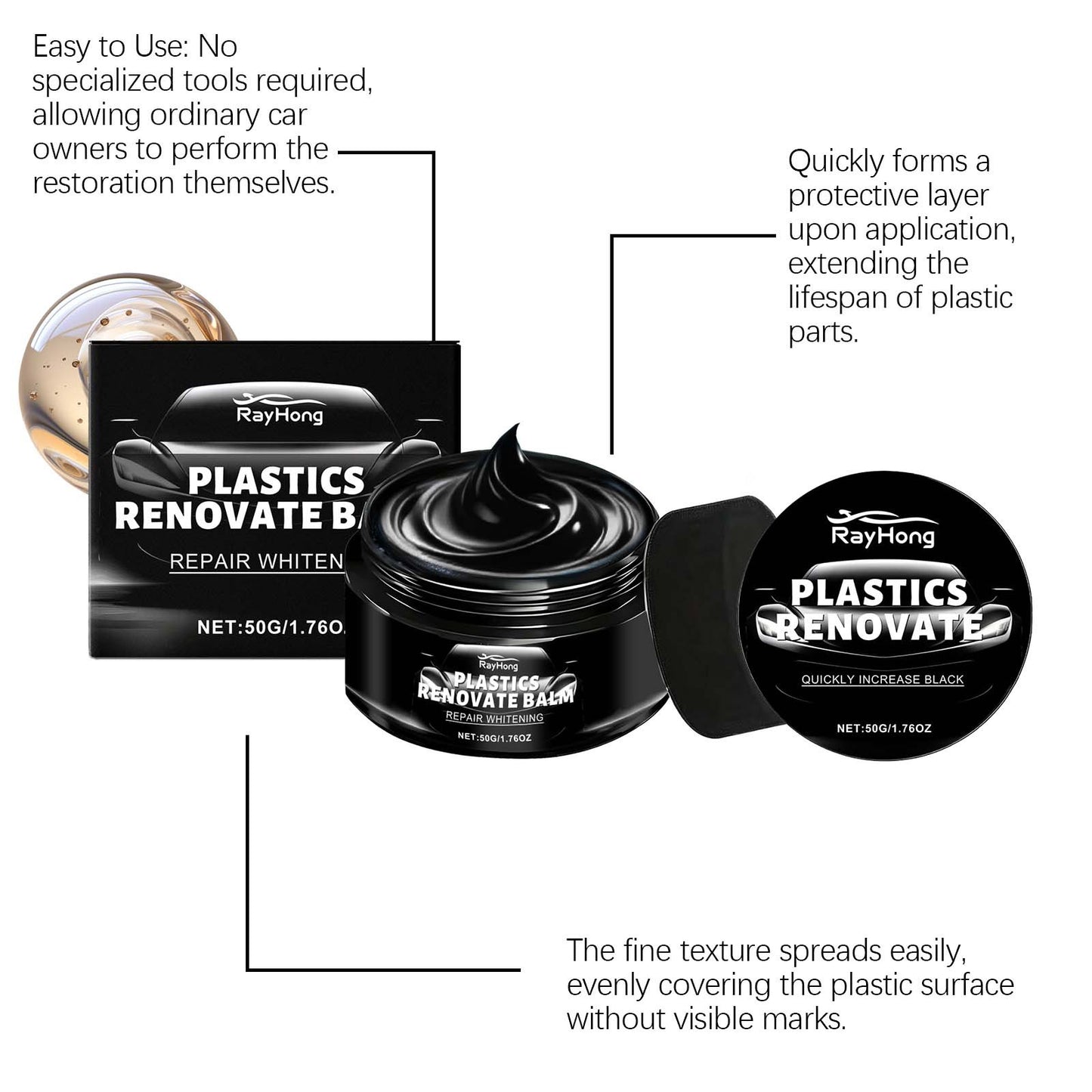 RAYHONG automotive plastic parts refurbishment paste, automotive multi-functional parts leather stain removal polishing maintenance