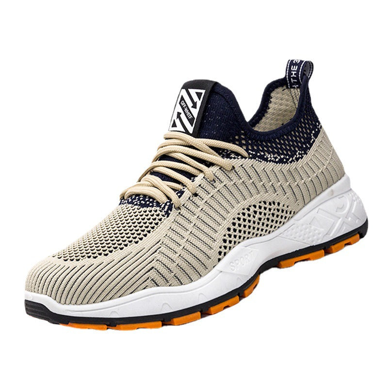 New men's shoes 2025 spring/summer korean style mesh breathable flyknit sneakers men's lace-up chunky sole dad shoes cross-border