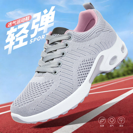 Women's shoes dropshipping: spring collection - plus size athletic sneakers, flyknit breathable mesh, thick sole, shock-absorbing air cushion shoes