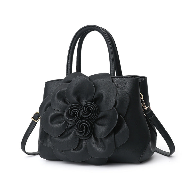 2026 spring solid color new college style women's bag pu leather flower handbag shoulder bag cute bag - dropshipping available