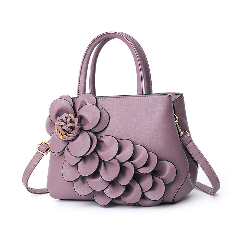 2026 spring solid color new college style women's bag pu leather flower handbag shoulder bag cute bag - dropshipping available