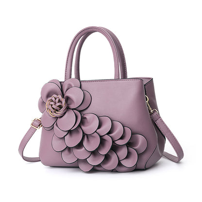2026 spring solid color new college style women's bag pu leather flower handbag shoulder bag cute bag - dropshipping available