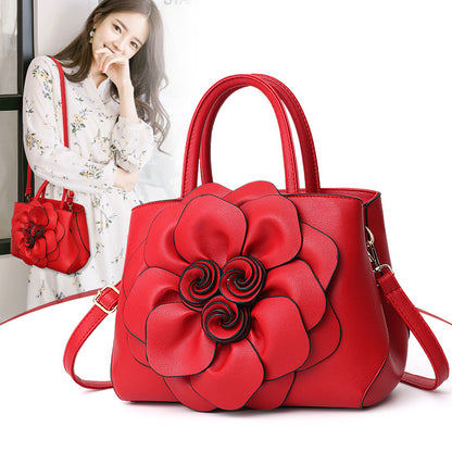2026 spring solid color new college style women's bag pu leather flower handbag shoulder bag cute bag - dropshipping available