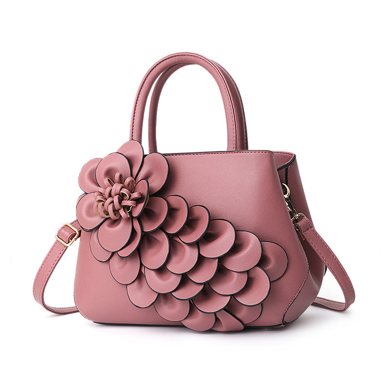 2026 spring solid color new college style women's bag pu leather flower handbag shoulder bag cute bag - dropshipping available