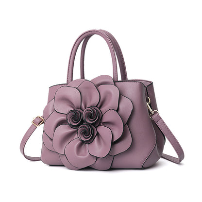 2026 spring solid color new college style women's bag pu leather flower handbag shoulder bag cute bag - dropshipping available
