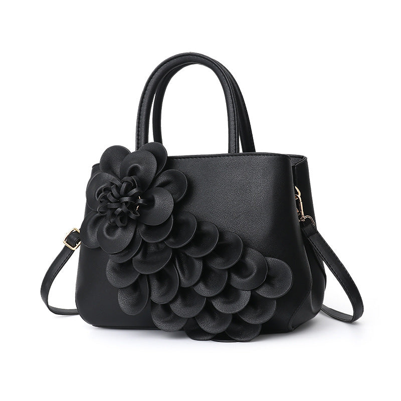 2026 spring solid color new college style women's bag pu leather flower handbag shoulder bag cute bag - dropshipping available