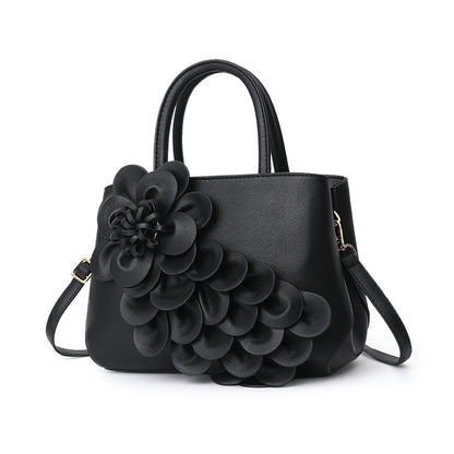 2026 spring solid color new college style women's bag pu leather flower handbag shoulder bag cute bag - dropshipping available