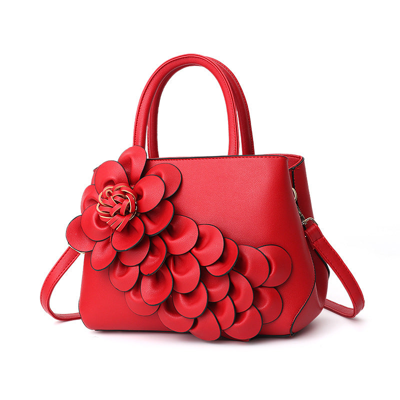2026 spring solid color new college style women's bag pu leather flower handbag shoulder bag cute bag - dropshipping available