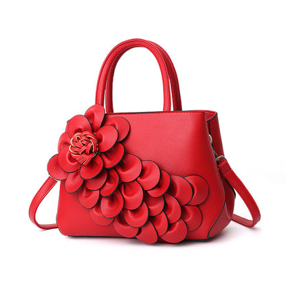 2026 spring solid color new college style women's bag pu leather flower handbag shoulder bag cute bag - dropshipping available