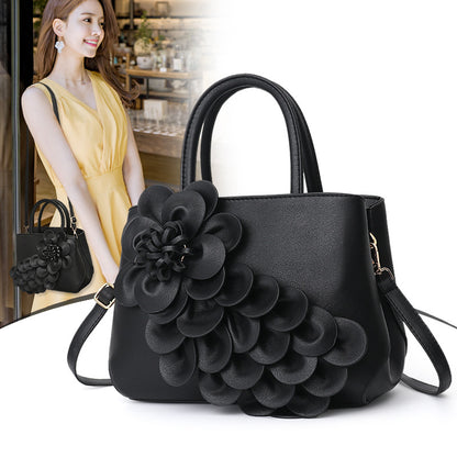 2026 spring solid color new college style women's bag pu leather flower handbag shoulder bag cute bag - dropshipping available