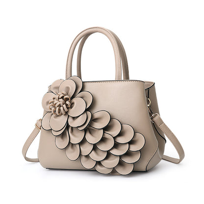 2026 spring solid color new college style women's bag pu leather flower handbag shoulder bag cute bag - dropshipping available