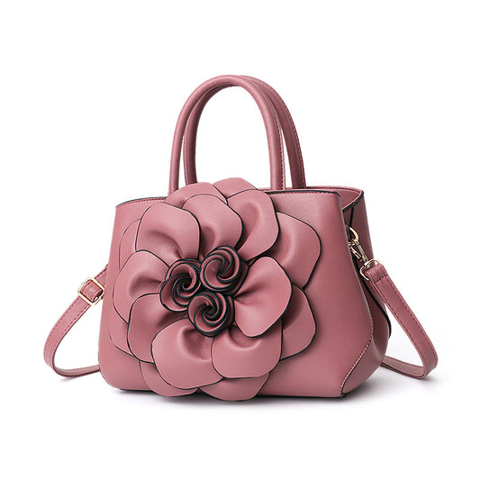 2026 spring solid color new college style women's bag pu leather flower handbag shoulder bag cute bag - dropshipping available