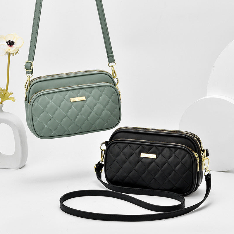 2024 spring new arrival: diamond quilted shoulder bag for women - three-layer practical mom bag, soft leather crossbody commuter bag
