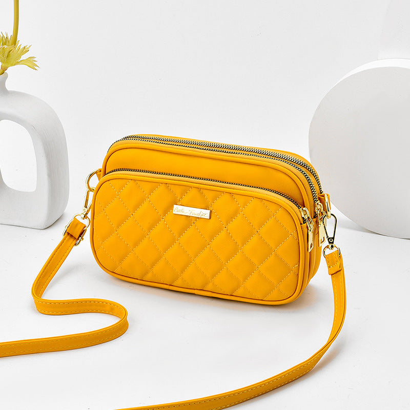 2024 spring new arrival: diamond quilted shoulder bag for women - three-layer practical mom bag, soft leather crossbody commuter bag