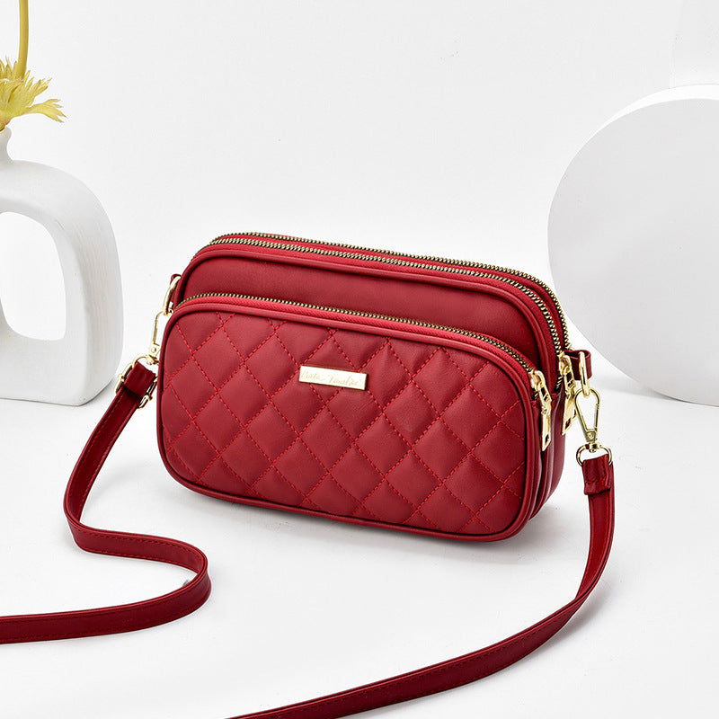 2024 spring new arrival: diamond quilted shoulder bag for women - three-layer practical mom bag, soft leather crossbody commuter bag