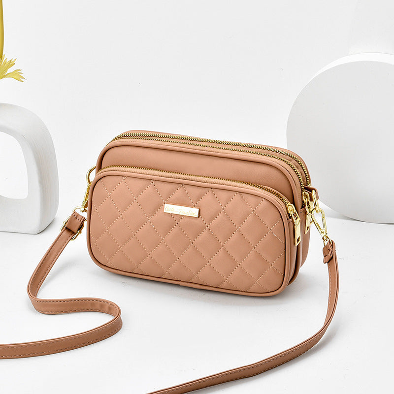 2024 spring new arrival: diamond quilted shoulder bag for women - three-layer practical mom bag, soft leather crossbody commuter bag